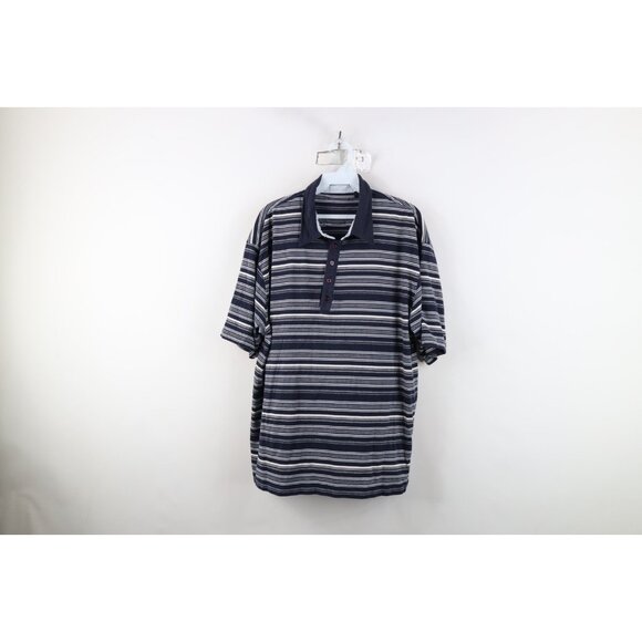 Vintage 90s Streetwear Mens XL Faded Striped Fair Isle Knit Golf Polo Shirt Blue - Picture 1 of 10